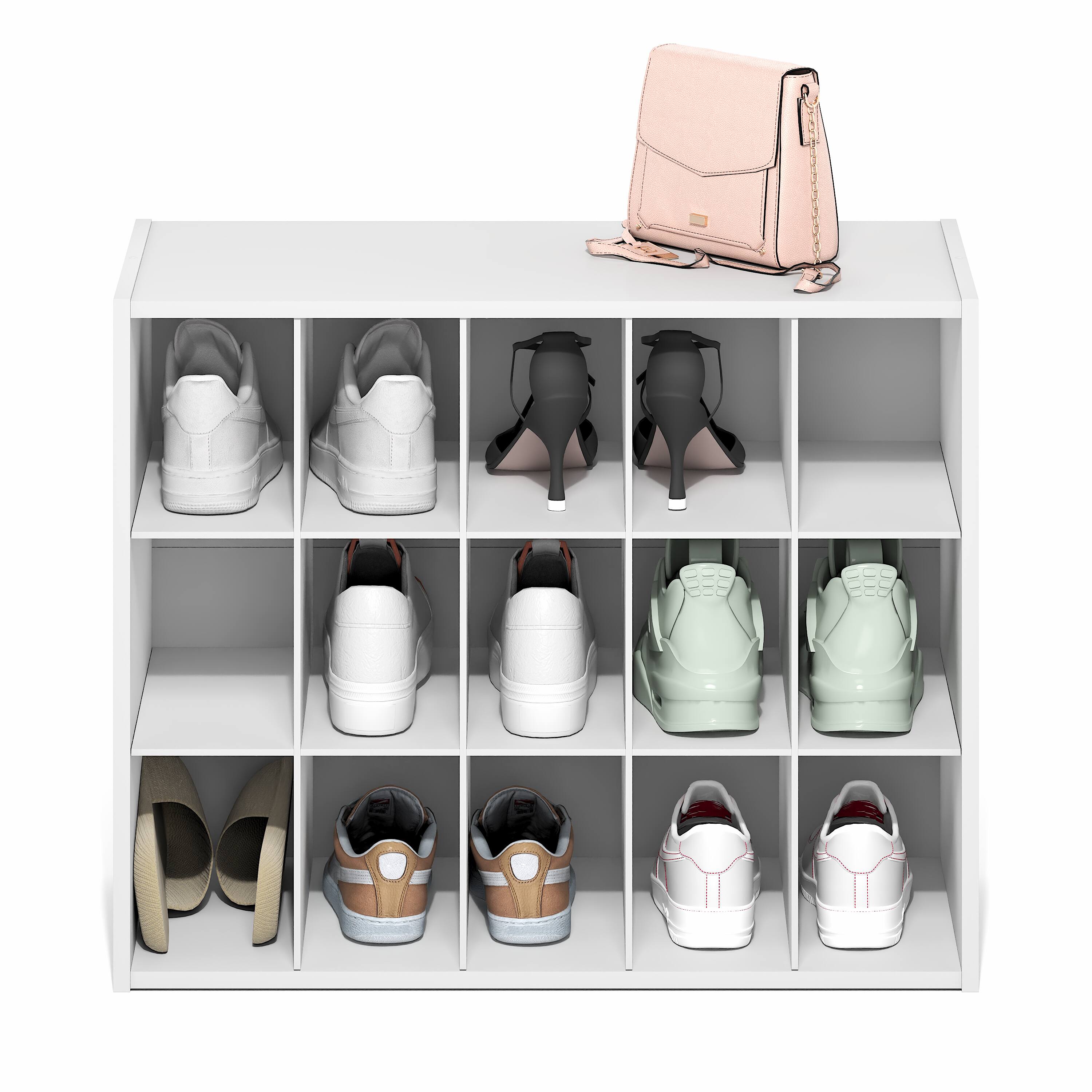 Alt View 3. Furinno - FANO Shoe Rack, 15-Cube Shoe Organizer, Stackable Shoe Storage, for Closet Entryway, Office, Garage - White.