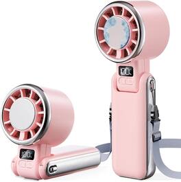 BEARSOLIM - Foldable Neck Fan, 5-Speed Brushless Turbo Fan Quiet with Digital Display - Pink