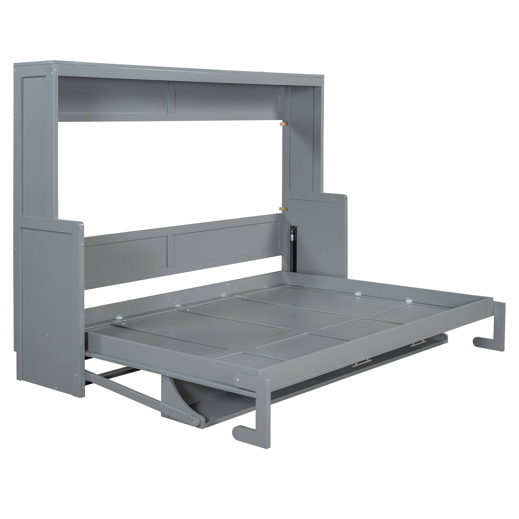 Back. Tiramisubest - Queen Size Gray Wood Murphy Bed with Hydraulic Lift & Desk, Space-Saving - Gray.