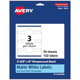 Avery - Matte Wraparound Band Labels, 2-3/8" x 8", 150 Total - White