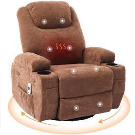 Acekool - 360° Swivel Rocker Recliner Chair with Massage & Heat, Comfortable Glider Reclining Chair for Adults - Brown