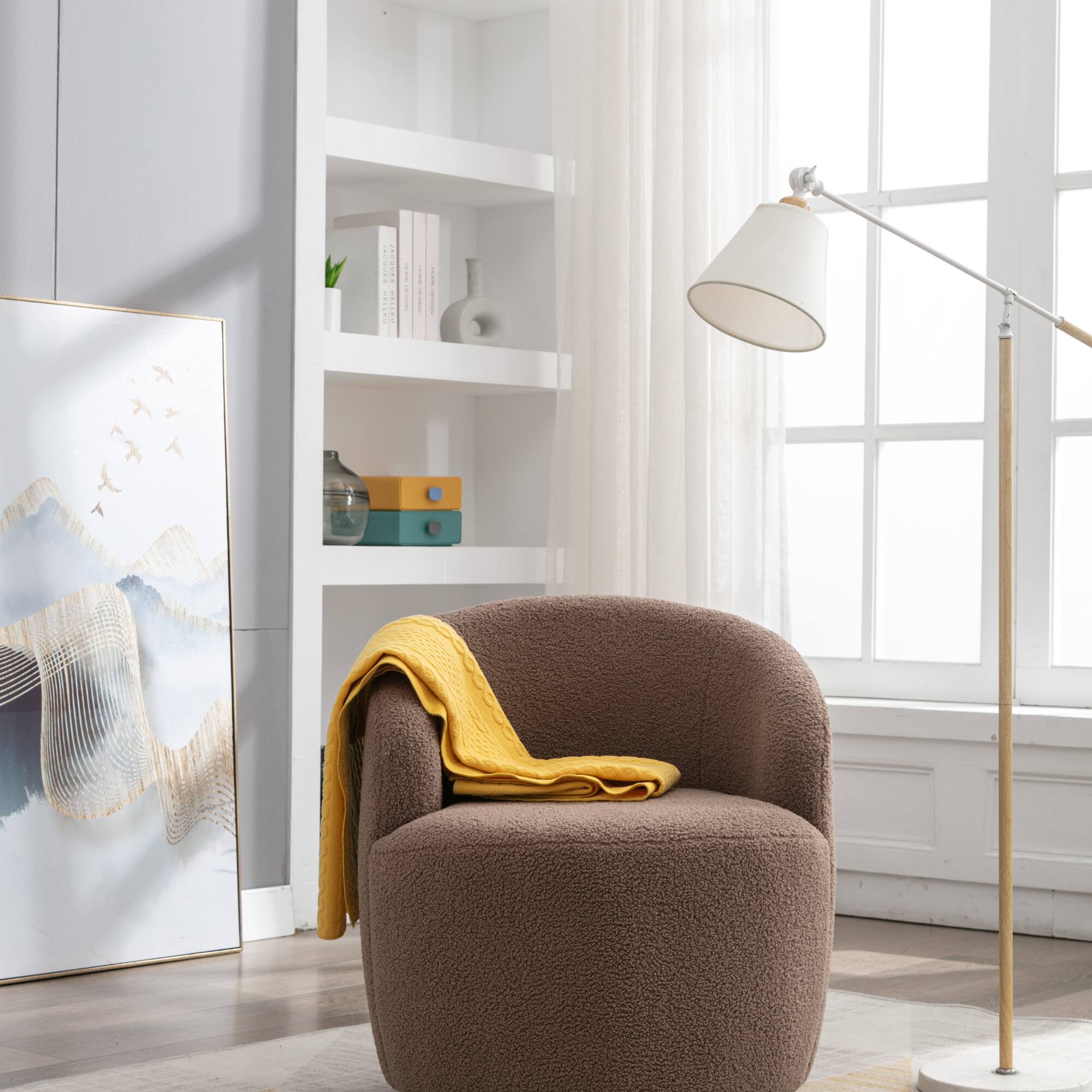 Angle. GOODSILO - Plush Swivel Accent Armchair with Ergonomic Design and 360-Degree Rotation for Modern Interiors - Coffee.