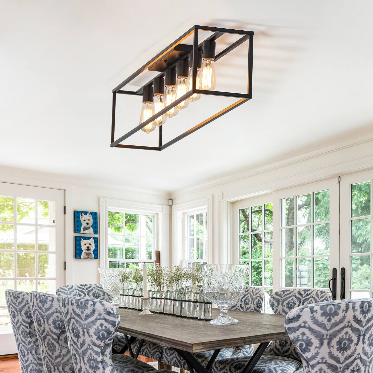 Back. Umeiluce - 6 Lights Island Ceiling Flush Mount Light Cage Farmhouse Vintagle style for Dinning Room Asile Matte Black finish - Matte Black.