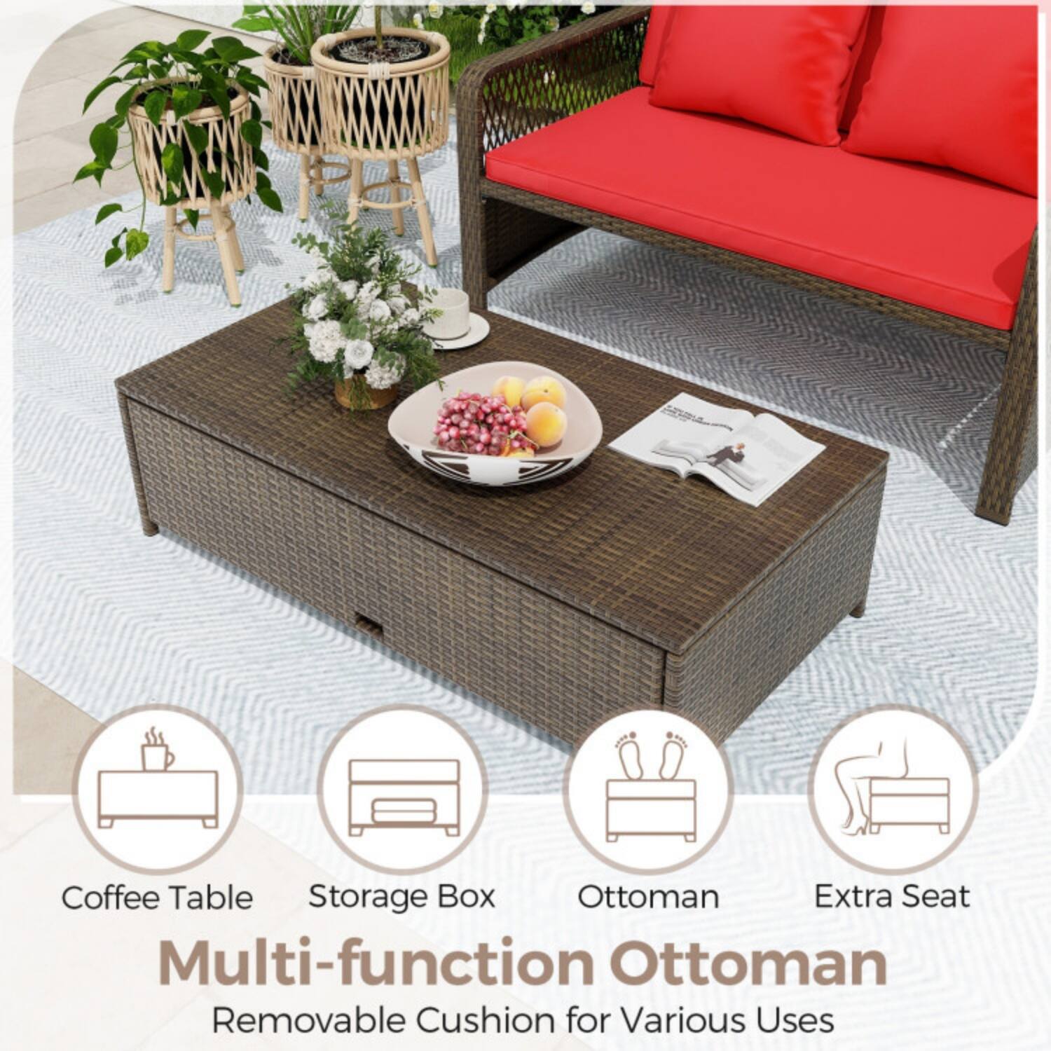 Coffee Table Storage Box Ottoman Extra Seat Multi-function Ottoman Removable Cushion for Various Uses