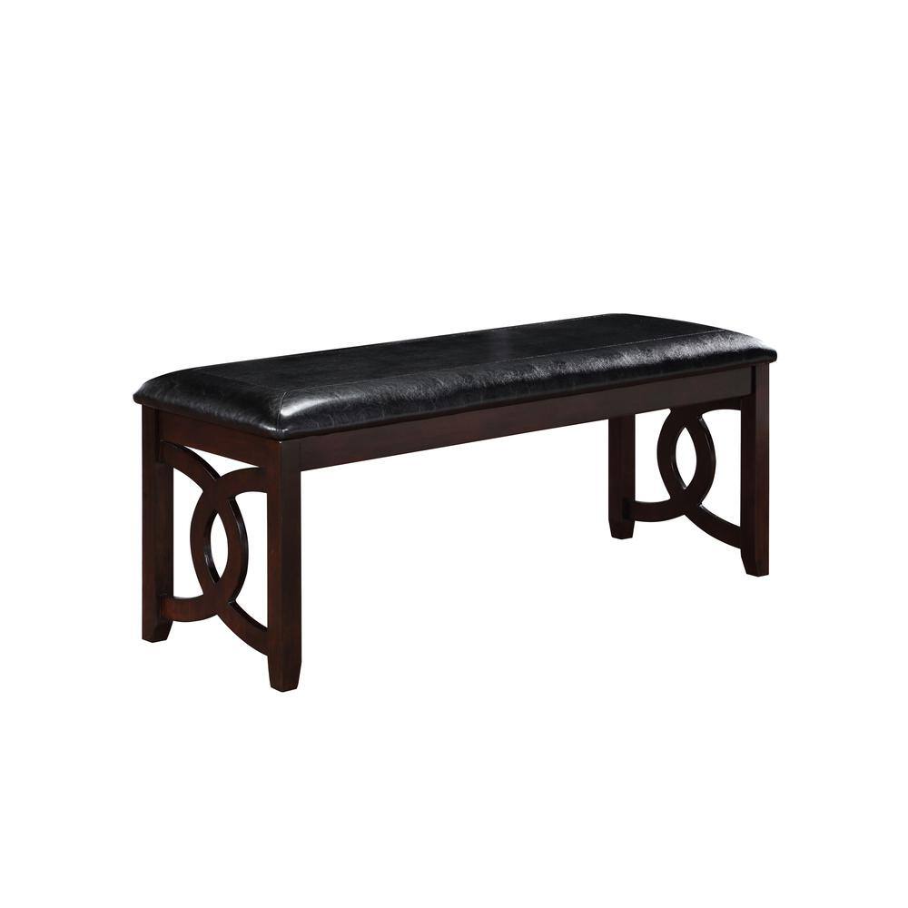 Front. New Classic Furniture - Furniture Gia 46" Solid Wood and Faux Leather Bench in Ebony Black - Black.