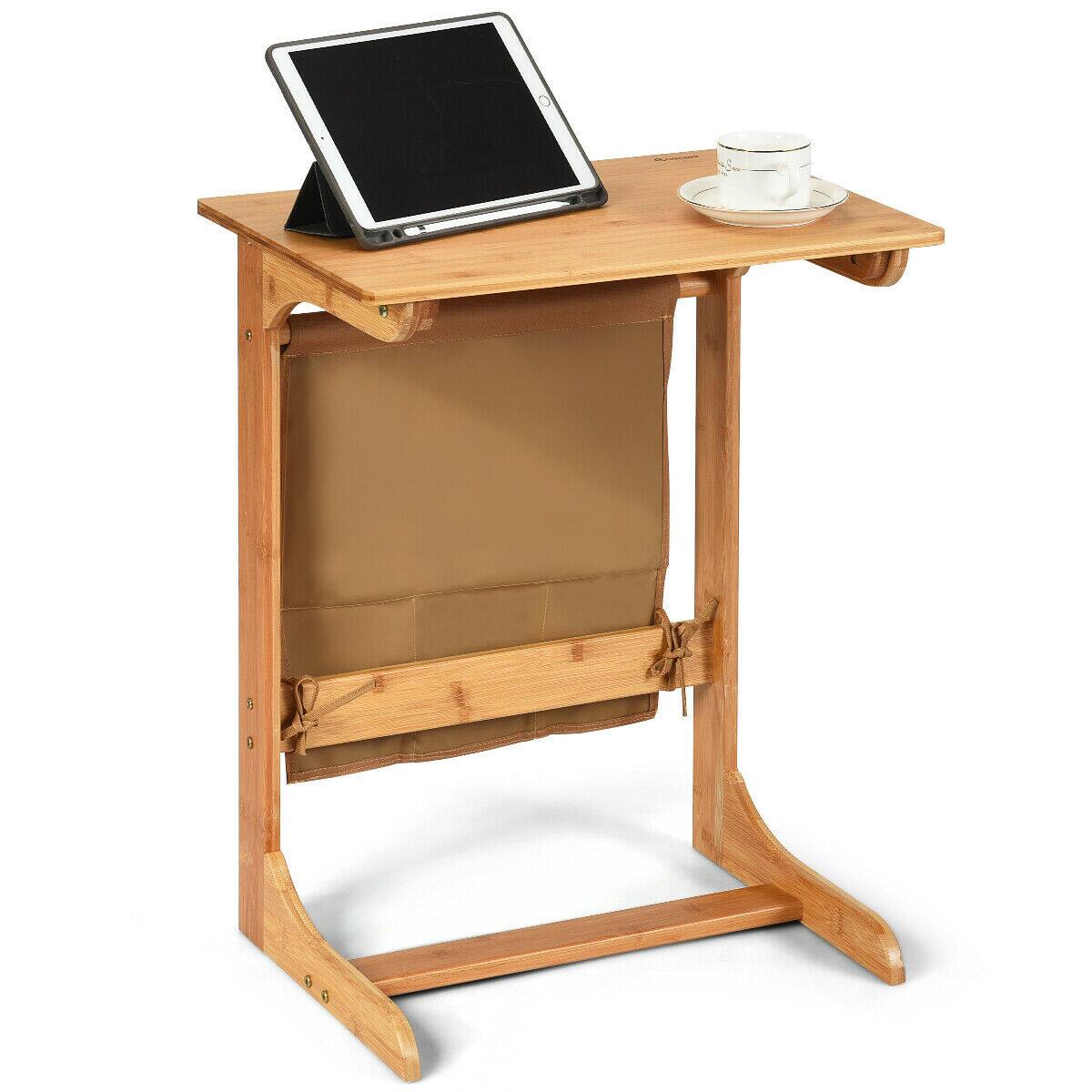 Alt View 9. Gymax - Gymax Bamboo Sofa Table Laptop Desk Coffee Snack End Table Bedside Table W/Storage Bag - Natural.