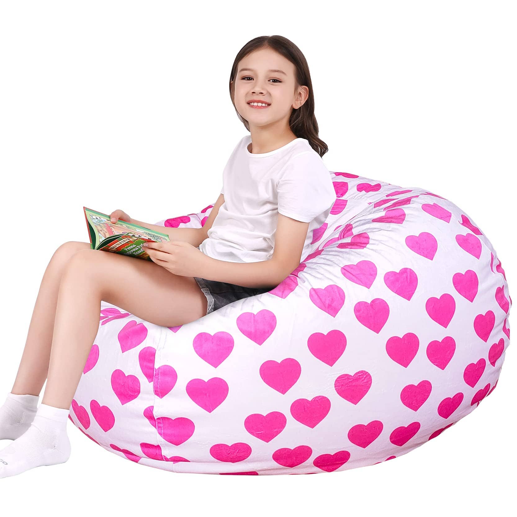 JETRANSPORT - Pizza Stuffed Animal Storage Bean Bag Chair Cover - Organizer With Ykk Zipper Holds 100+ Toys Washable - Heart Velvet XX-Large