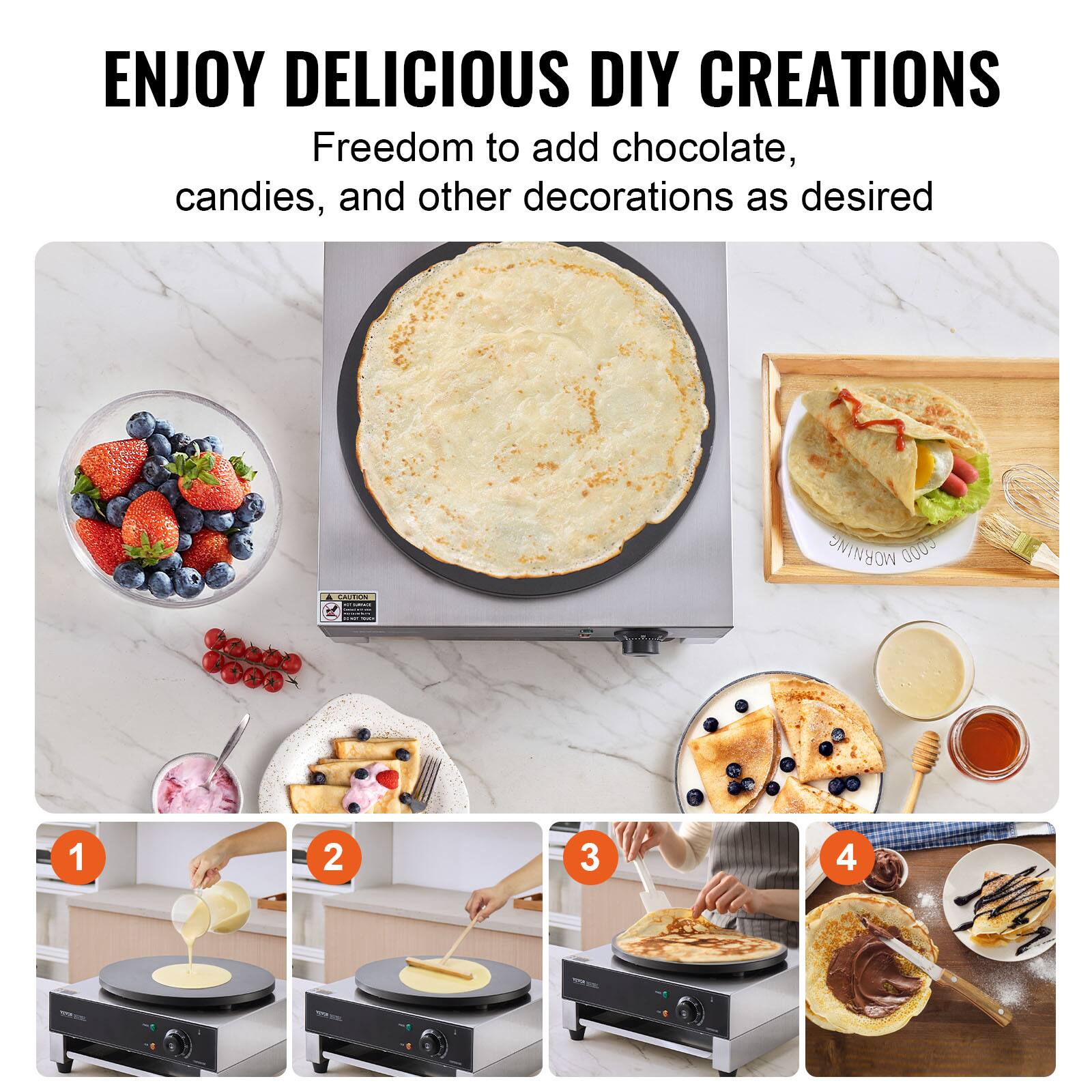 ENJOY DELICIOUS DIY CREATIONS  
Freedom to add chocolate, candies, and other decorations as desired

A CAUTION  
MORNING GOOD  
DOWNE  

1  
2  
3  
4  

10%