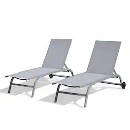 Ecooso - Chaise Lounge Outdoor Set of 2, Lounge Chairs for Outside with Wheels, Outdoor Lounge Chairs with 5 Adjustable Position - Gray