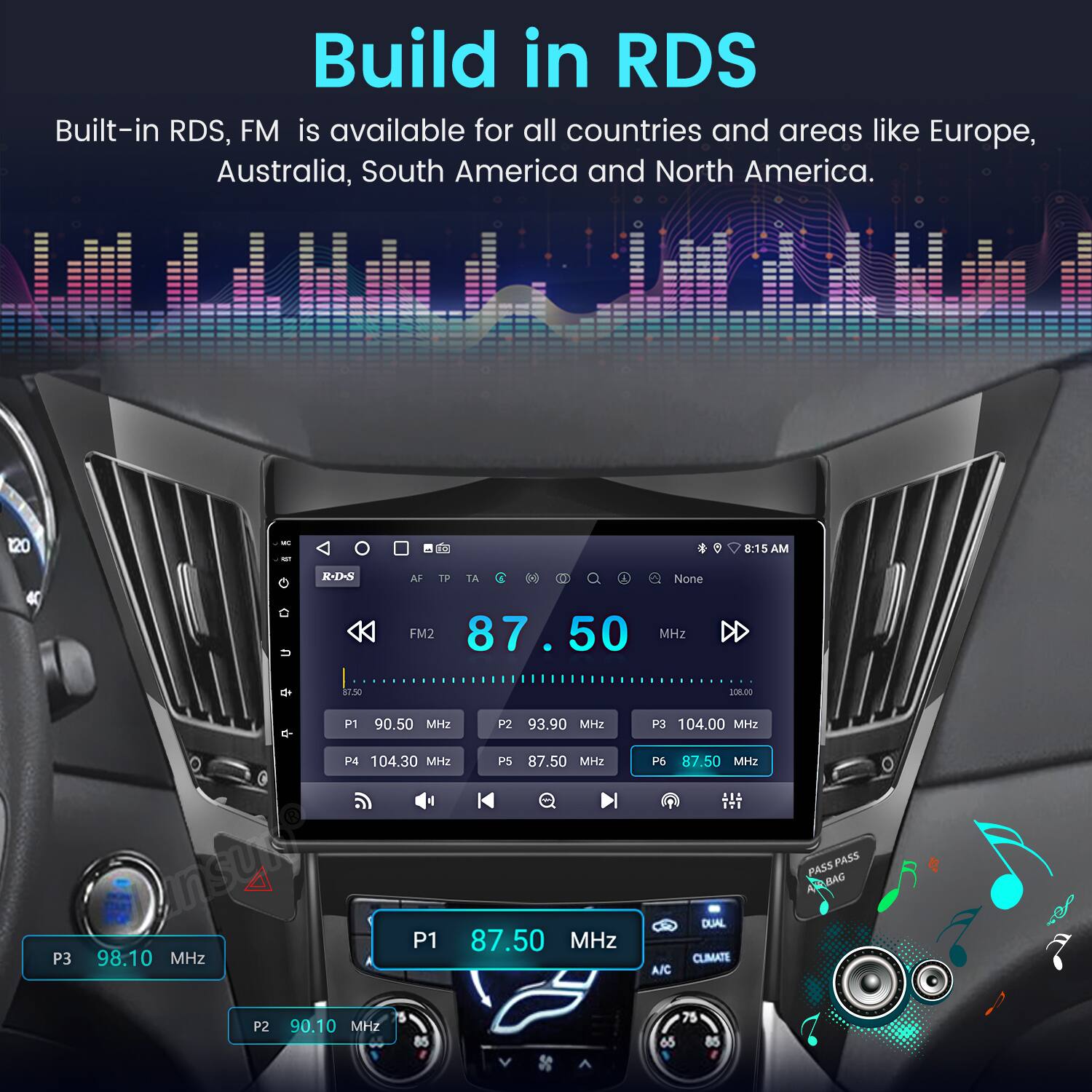 Build in RDS

Built-in RDS, FM is available for all countries and areas like Europe, Australia, South America and North America.