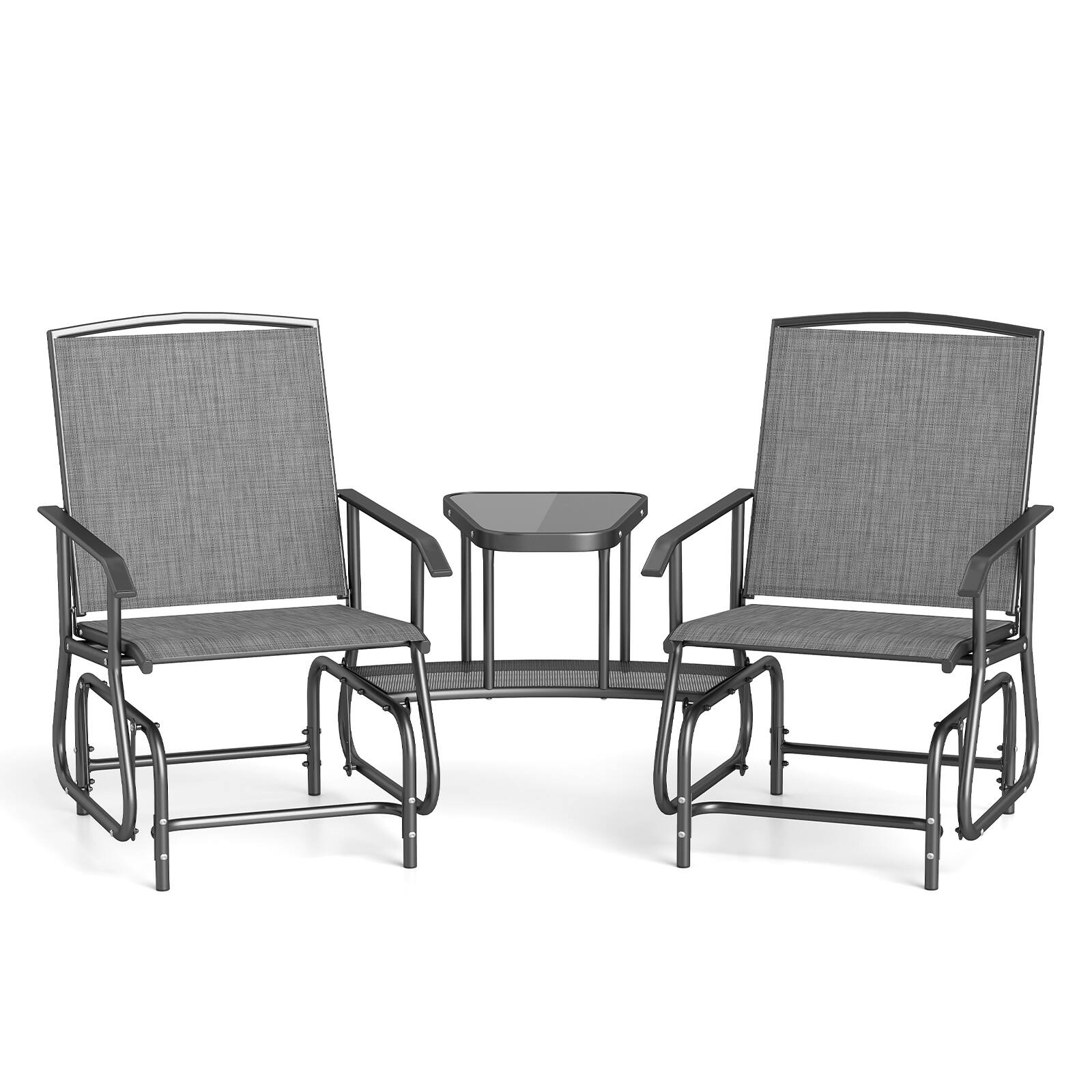 Alt View 9. Costway - Costway 2-Seater Outdoor Glider Bench with 2-Tier Center Table, Breathable Mesh Fabric Seat - Gray.