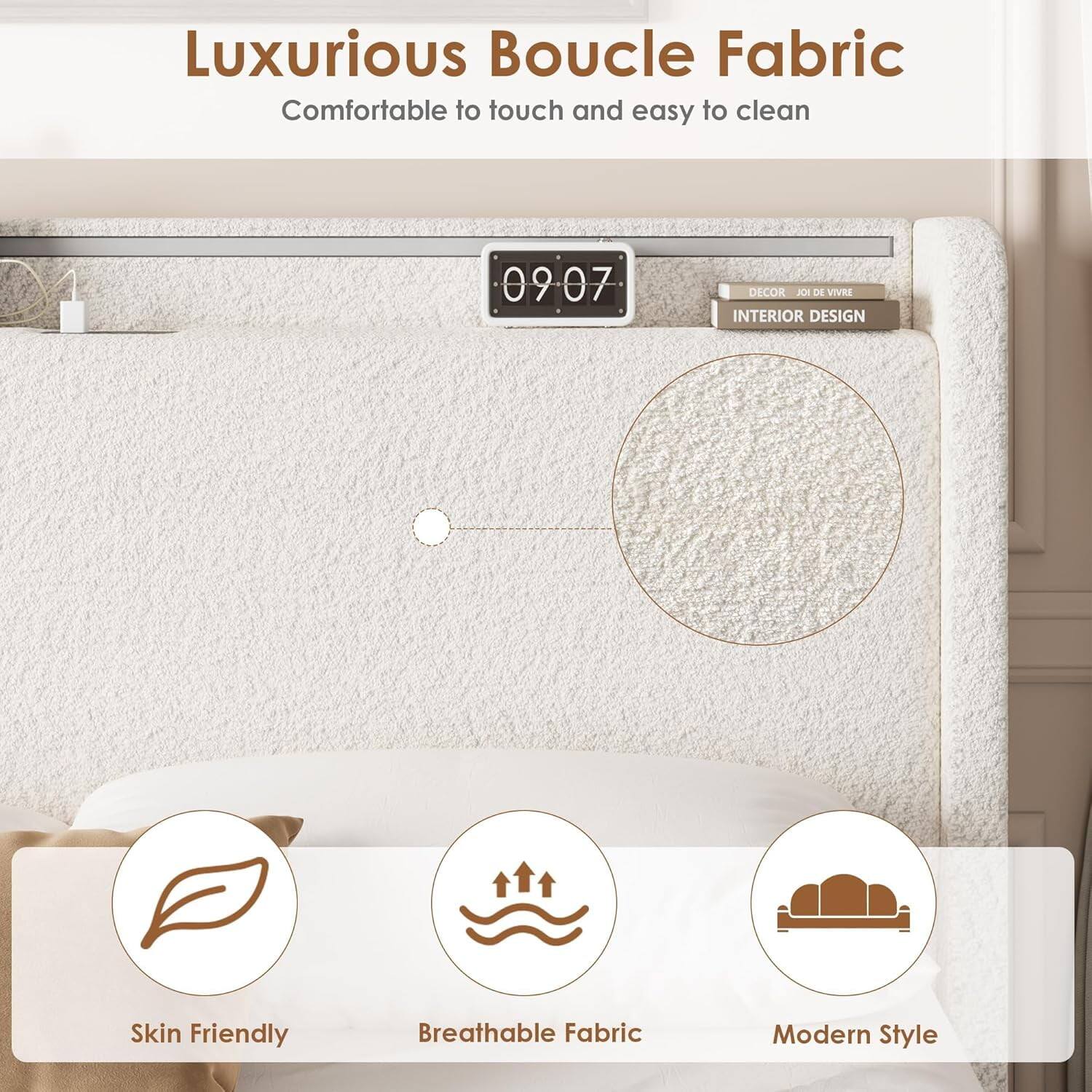 Luxurious Boucle Fabric  
Comfortable to touch and easy to clean  

Skin Friendly  
Breathable Fabric  
Modern Style  

DECOR  
JOIE DE VIVRE  
INTERIOR DESIGN
