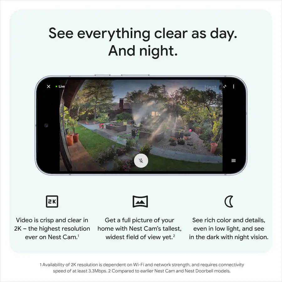Google Nest Cam Outdoor (wired, 2nd gen) 2K Video and Gemini