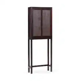 Teamson Home - Hatteras Over the Toilet Cabinet with Rattan Inlay Doors and Sturdy Shelves - Black