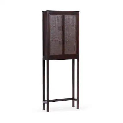 Front. Teamson Home - Hatteras Over the Toilet Cabinet with Rattan Inlay Doors and Sturdy Shelves - Black.