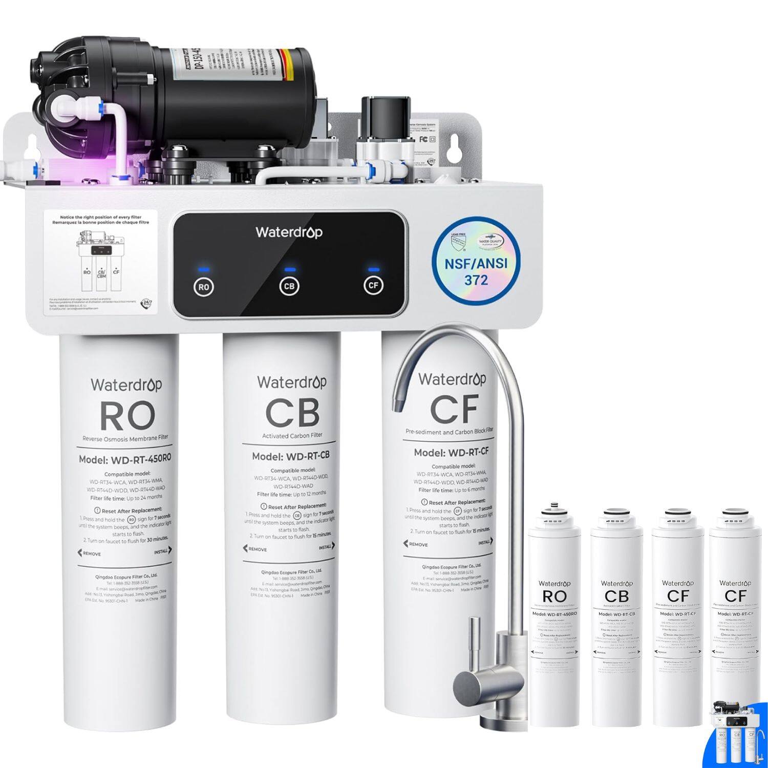 Waterdrop - WD-T3-C Reverse Osmosis Water Filter with Four Extra Filter Sets, NSF/ANSI 372 Certified, 8-Stage - White price history on PriceWatchPro