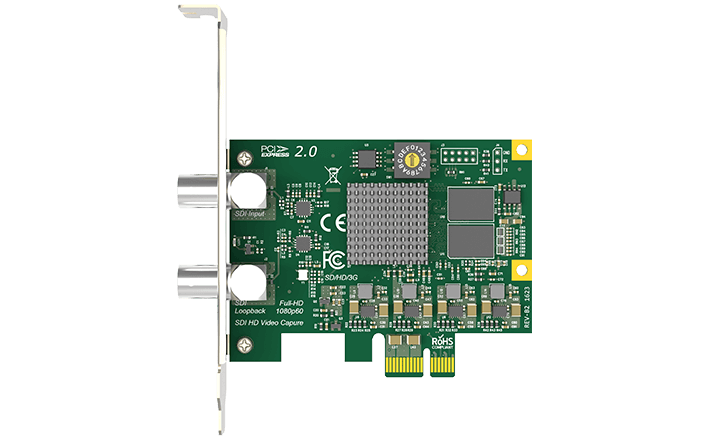 PCI 2.0 EXPRESS  
DEFOLD OFEBIAN  
a SOI SOFInput  
CE FC SD/HD/3G  
Full-HD Loopback 1080p60  
SOI HD Video Capture  
ROHS  
1623 REV-82