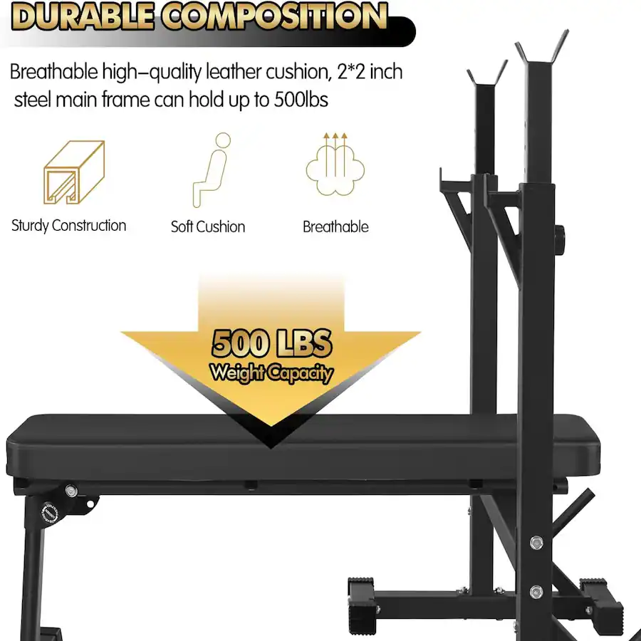 KERDOM Adjustable Height Weightlifting Set, Weight Bench + Squat Rack ...