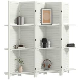 Homcom - Room Divider, 5 Panel Wood Privacy Screen with Display Shelves and Folding Storage for Bedroom or Home Office - White
