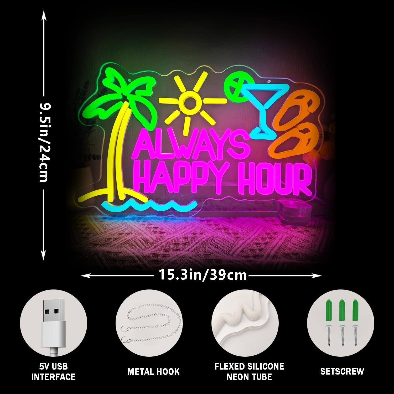 always happy hour☀️ Auledio Always Happy Hour Neon Sign LED Dimmable Happy Hour Light