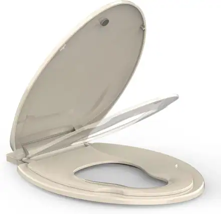 Front. Jojoka - 19inch Almond Elongated Toilet Seat with Built-in Toddler, Slow Close, Child & Adult, Potty Training, Bottom Fixing - Chrome.