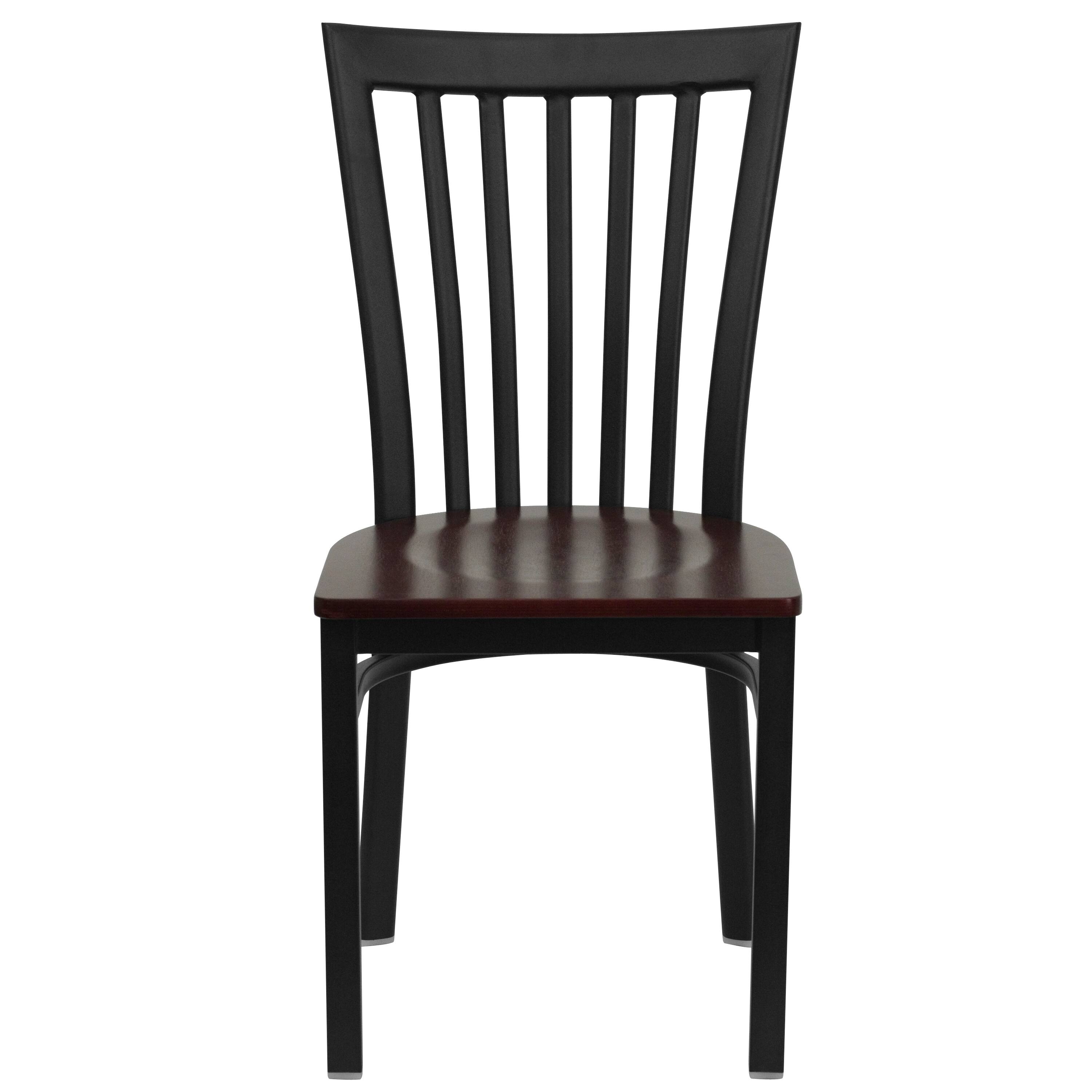 Alt View 5. Emma + Oliver - School House Back Metal Restaurant Dining Chair - Mahogany Wood Seat/Black Metal Frame.