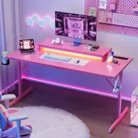 Bestier 52" Gaming Desk with Power Outlets USB Ports LED Lights and Monitor Stand - Pink - Front_Zoom
