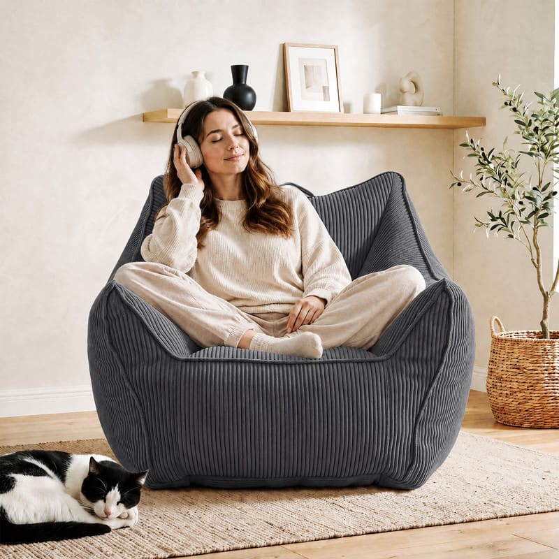 Front. Vipbear - 36.2" W Bean Bag Sofa Chair for Adults, High Back Accent Chair with Armrests for Living Room/Bedroom/Apartment/Dormitory - Gray.