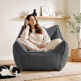 Vipbear - 36.2" W Bean Bag Sofa Chair for Adults, High Back Accent Chair with Armrests for Living Room/Bedroom/Apartment/Dormitory - Gray