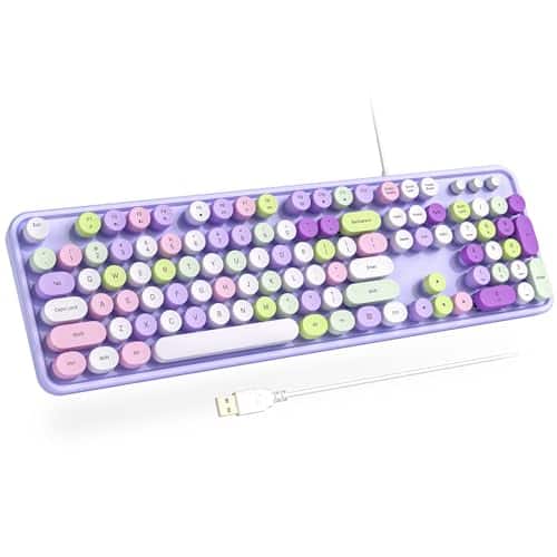 Reds Spade - Wired With 7 colors Full Size Retro Keycaps Numeric Keypad And Media Hotkey For Computer Desktop Pc Laptop Win - Purple Colorful
