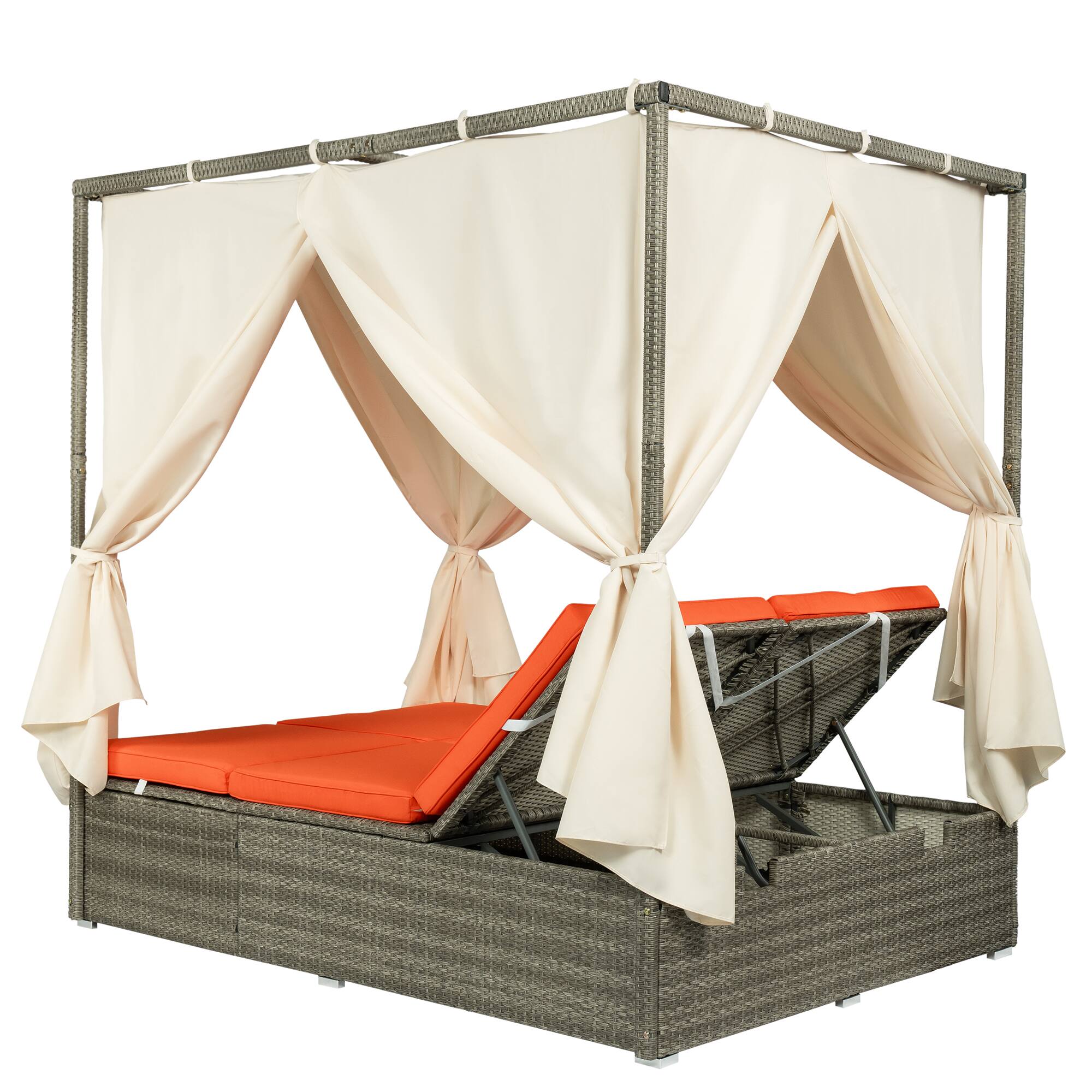 Alt View 4. Mondawe - Outdoor Adjustable Sun Lounger with Canopy, Recline and Removable Cushion - Orange.
