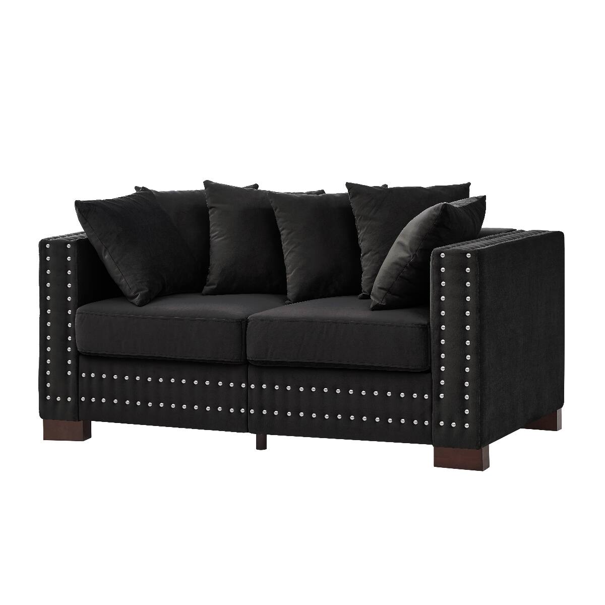 Alt View 6. Ropilly - Ropilly Black Velvet Loveseat with Silver Nail Trim, Modern Square Arm Upholstered Sofa with Storage - Black.