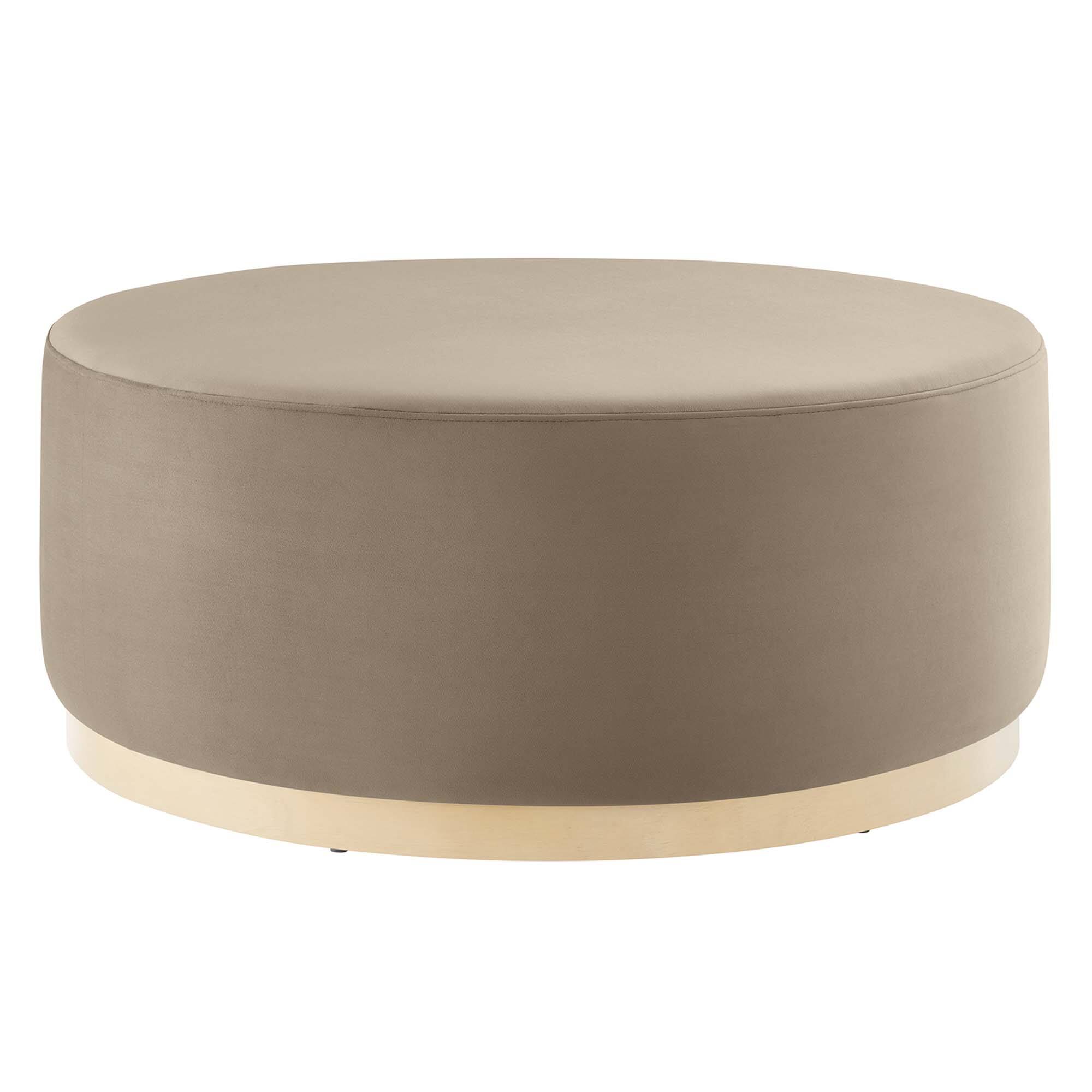 Angle. Modway - Tilden Large 38" Round Performance Velvet Upholstered Ottoman by Modway - Taupe Natural.