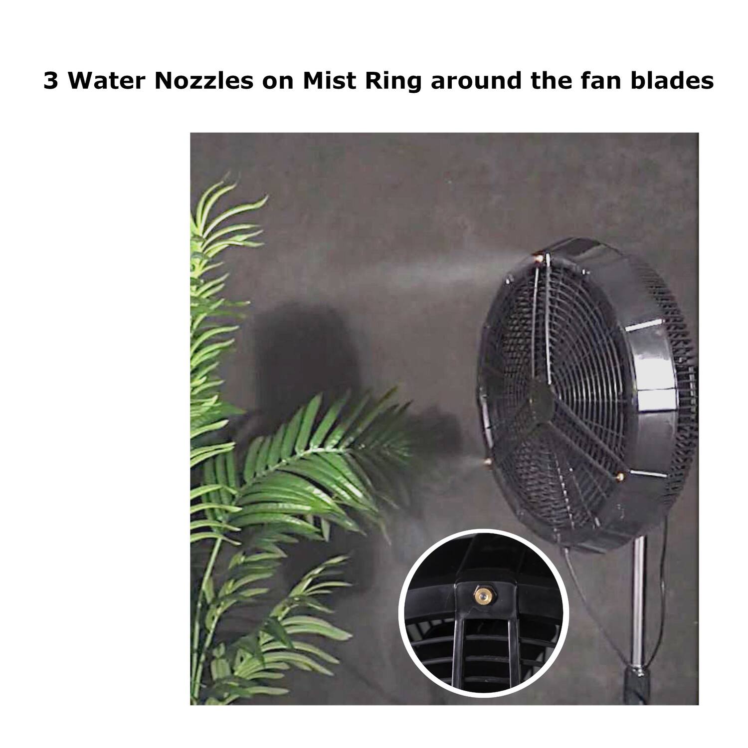 3 Water Nozzles on Mist Ring around the fan blades