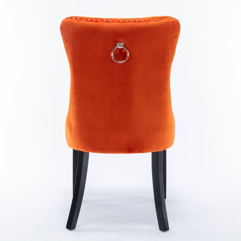 Alt View 2. Loheer - Loheer Orange Velvet Tufted Dining Chairs Set of 2 Solid Wood - Orange.