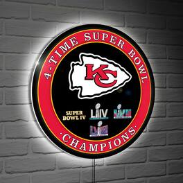 Evergreen Enterprises - Kansas City Chiefs Four-Time Super Bowl Champions XL Round LED Wall Sign - Multicolor