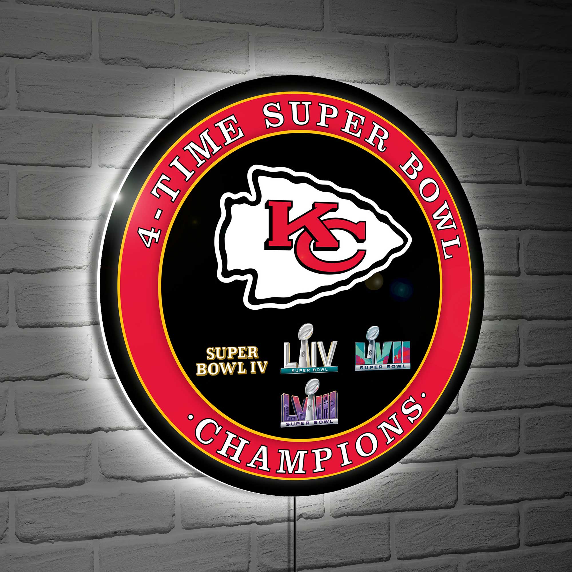 Kansas City Chiefs Four-Time Super Bowl Champions XL Round LED Wall Sign