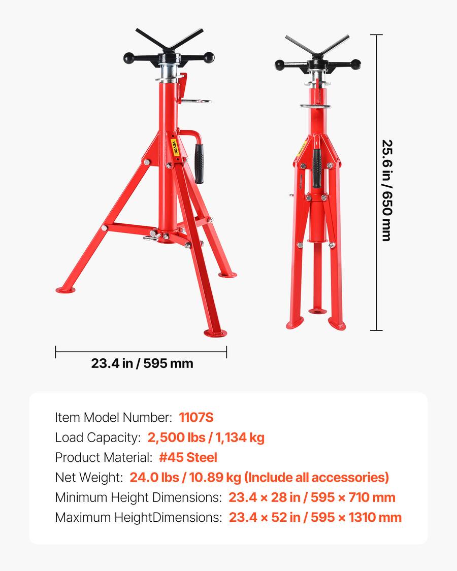 Load Number Example VEVOR V Head Pipe Stand 1/8 12 inch Capacity, Adjustable Height 28 52 ...