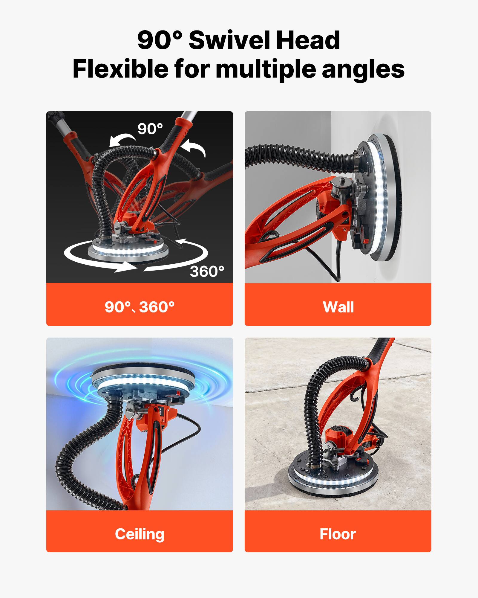90° Swivel Head Flexible for multiple angles

90°, 360°

Wall

Ceiling

Floor