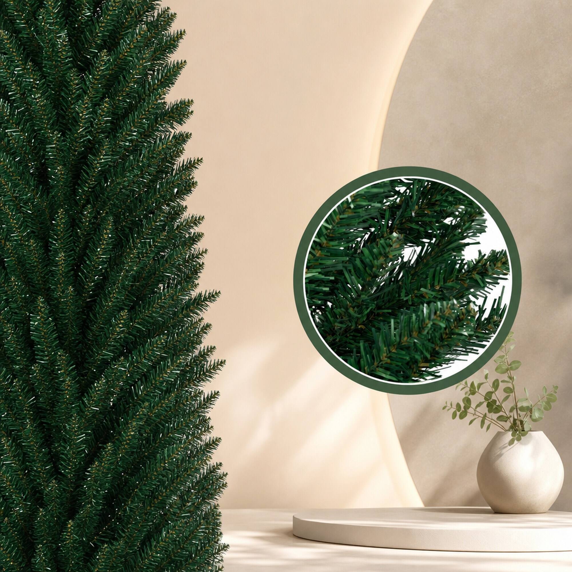 Alt View 5. RYHNUYNE - 8FT Pre-Lit Pencil Christmas Tree With 250 Colorful LED Lights and 668 Branches, Green Steel Base - Green.