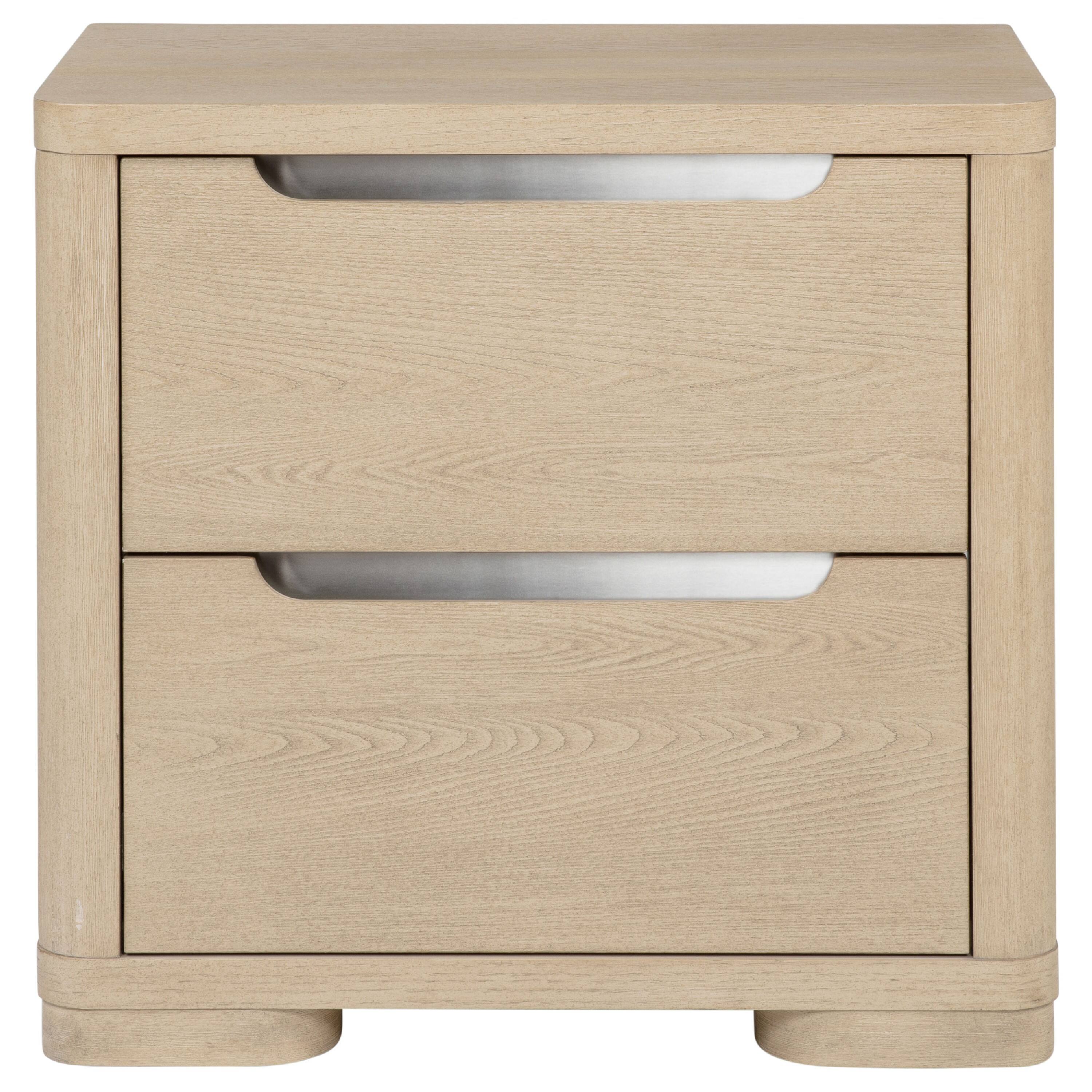 Front. Manhattan Lane - Saina Nightstand with 2 Drawers, Block Feet, Light Elm Wood 27 Inch - Light Elm Brown.