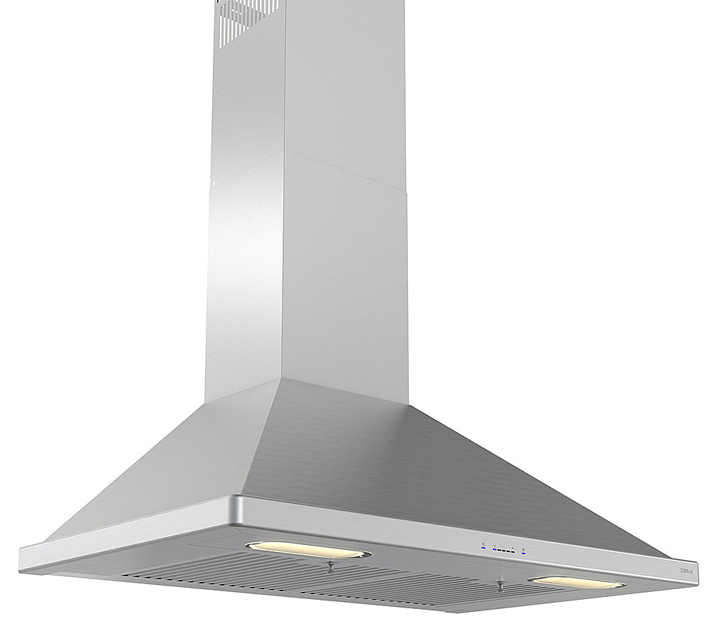 Angle View: Zephyr - Arc Collection Wave 35" Range Hood - Stainless steel and black glass