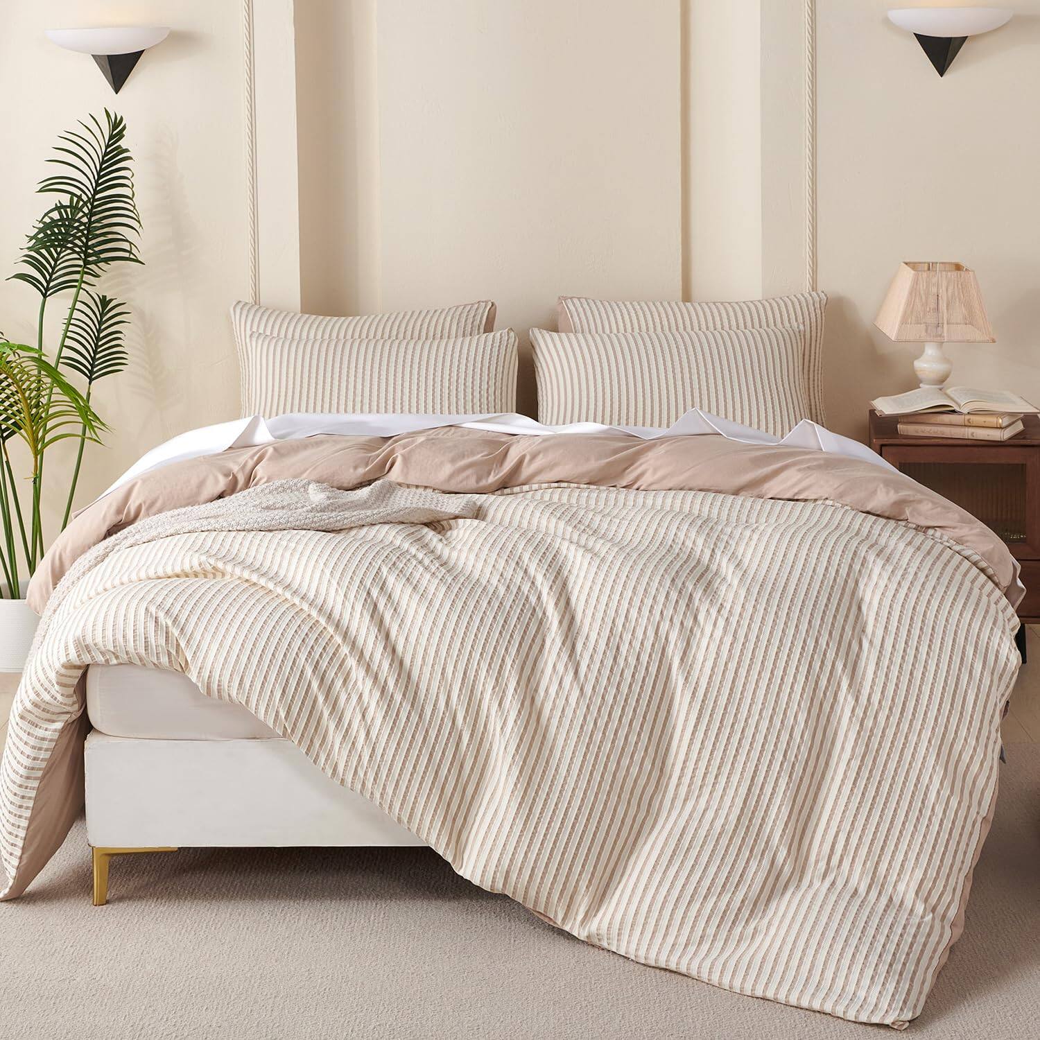 Back. Cedar Assembly - Comforter Queen Set Striped Soft Luxury Washed Microfiber Jacquard 3 Pieces Bedding Vertical Ticking Stripes - Blue Striped-King.