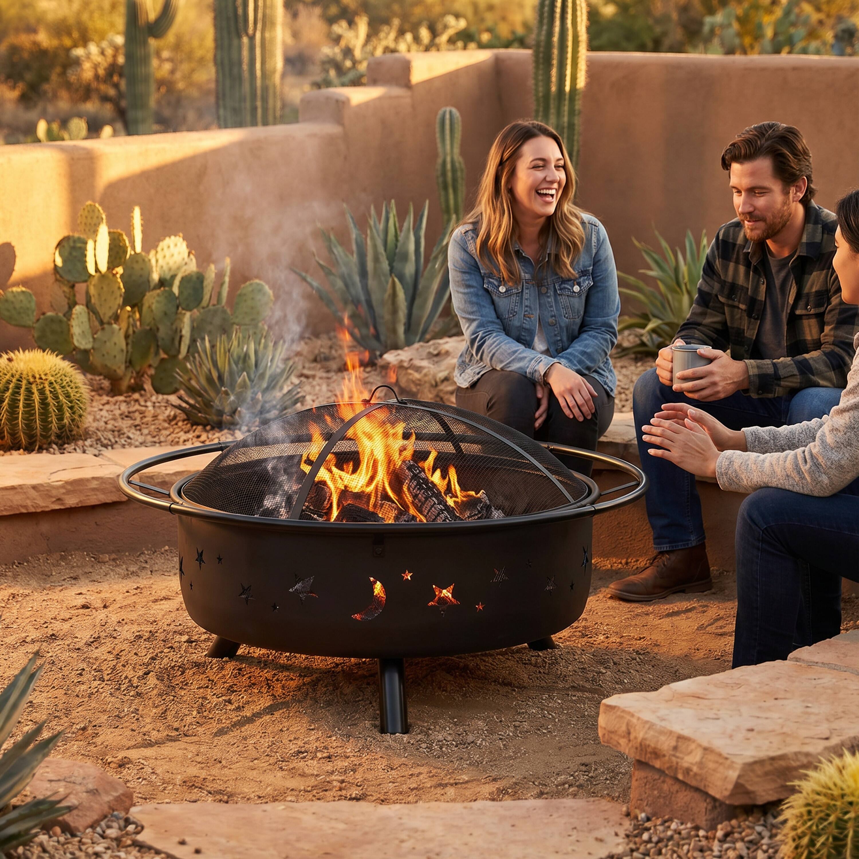 Alt View 9. Sunnydaze - 42 in Cosmic Steel Fire Pit w/Spark Screen/Poker - Black.