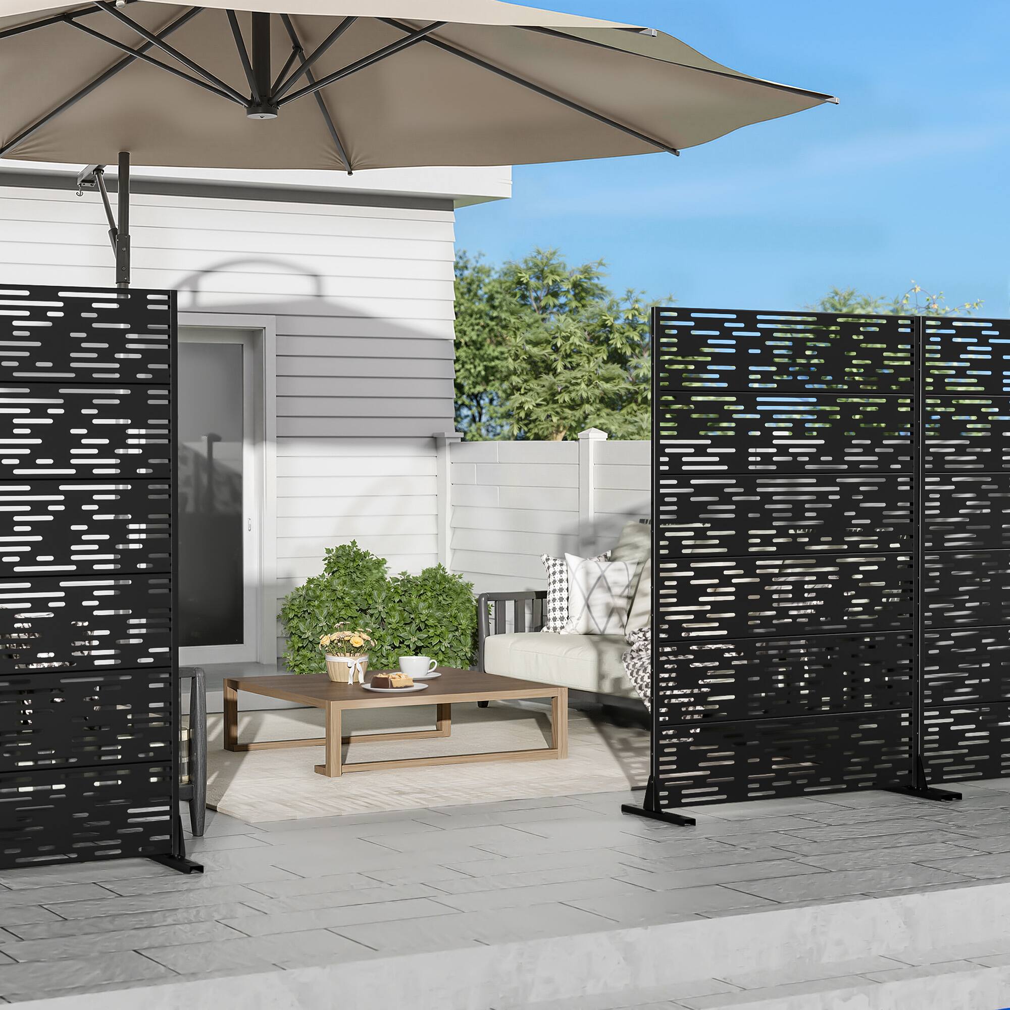 Alt View 2. PexFix - 72 in. x 35 in. Godfrey Pattern Metal Outdoor Privacy Screen & Panels, Freestanding Garden Divider Fence - Black.