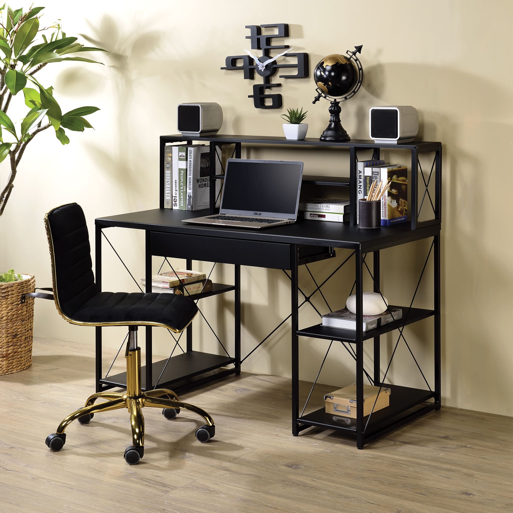 GOODSILO - All-Purpose Writing Desk with Storage Drawer and Open Compartments for Home Office Use - Black