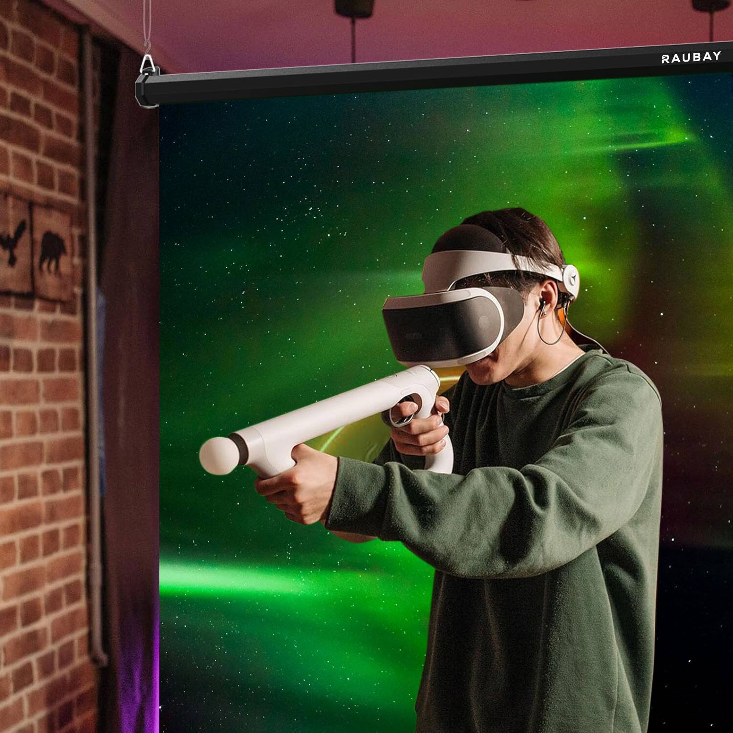 Alt View 2. RAUBAY - 5′ x 7.2′ Pull Down Green Screen Backdrop Retractable Collapsible Wall-Mount Background - Green.