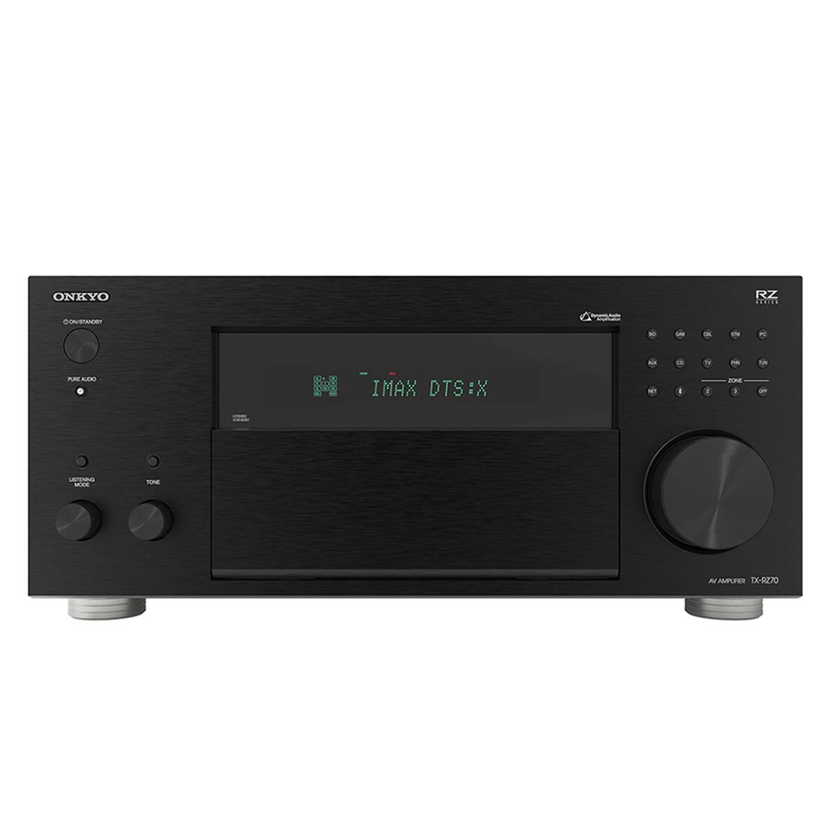 ONKYO  
RZ  
CONSTANDY  
Dynamin Ade Amprexium  
10  
GAM  
CL  
N  
7  
PUREALOO  
M  
IMAX DTS:X  
4  
* I  
y I  
ZONE 1  
a pp  
USTENING MOOC  
TOVE  
AV AMPURER TX-RZ70