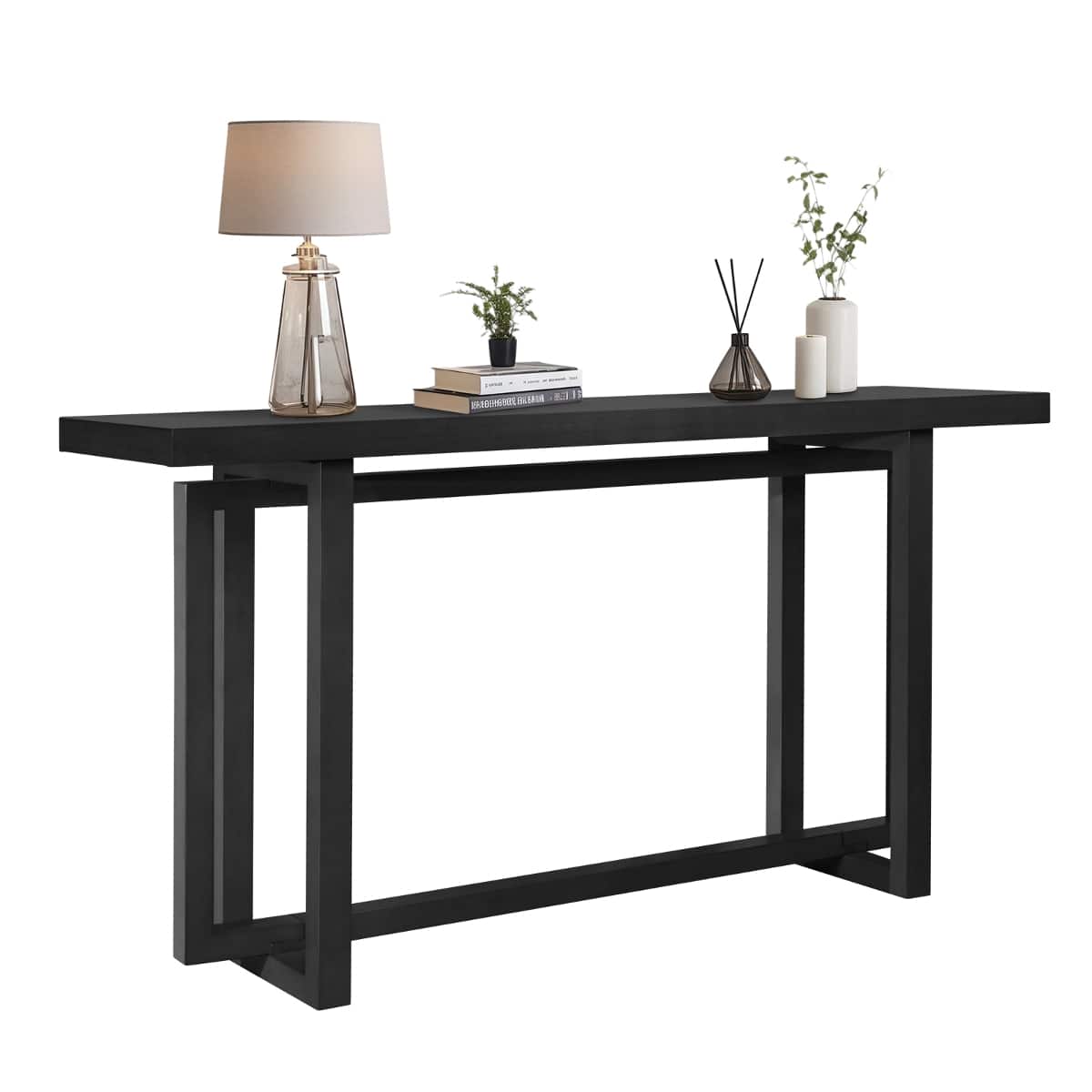 Loheer - 59 inch Narrow Console Table MDF Entryway Sofa Table for Hallway Living Room - Black