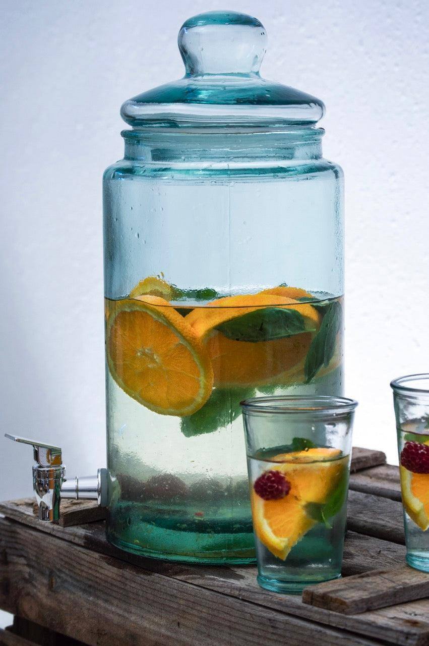 Left. Euro Ceramica Home - Euro Essential Bara Recycled Glass 6 Liter Mason Jar Beverage Dispenser - Clear/Green.